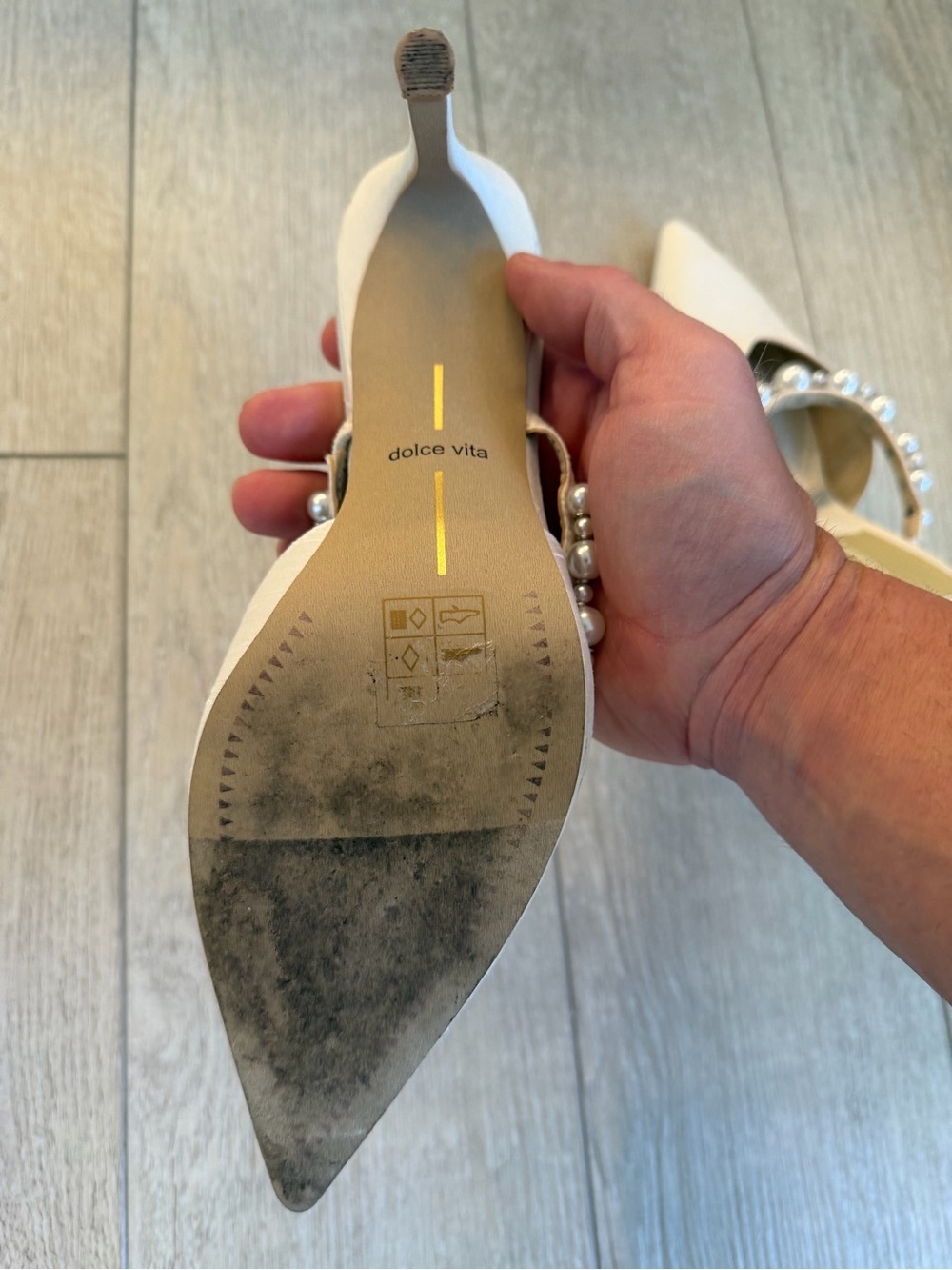 Dolce Vita Ivory Pearl-Embellished Pointed Mule Heels - Picture 11 of 13